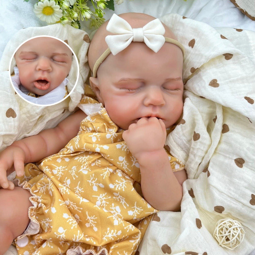 45 cm großer dehnbarer Loulou Reborn Puppen Strampler aus Vollsilikon im gelben Blumenmuster