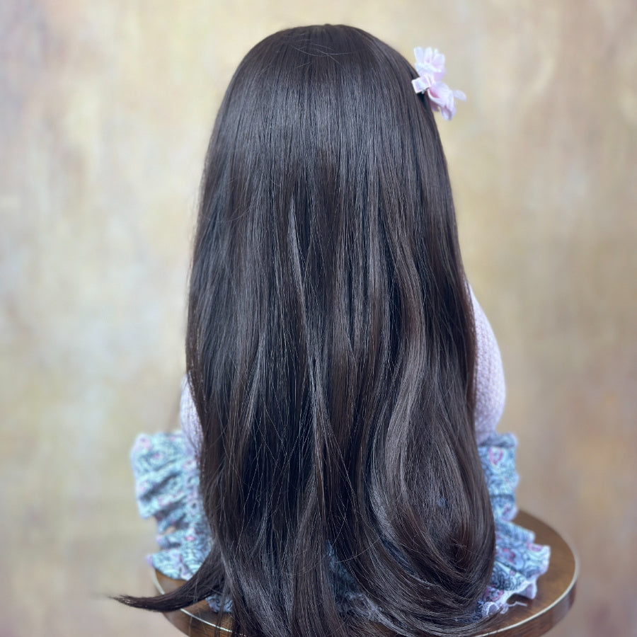 22 Zoll offene Augen lange braune Haare Reborn Puppe Mädchen Betty in rosa Blumenkleid