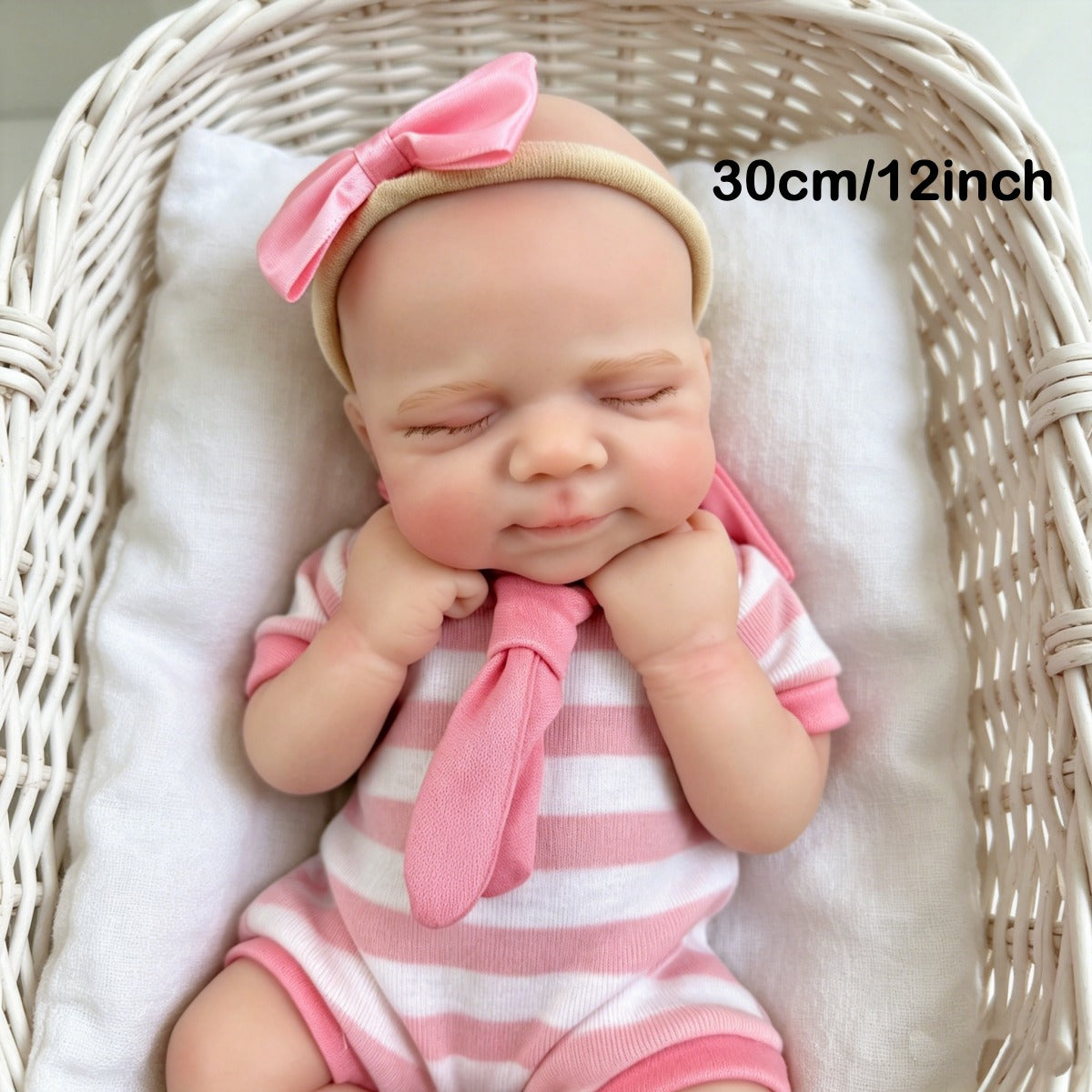 30 cm schlafende Pascale Reborn-Puppe aus Vollsilikon in rosa gestreiftem Outfit