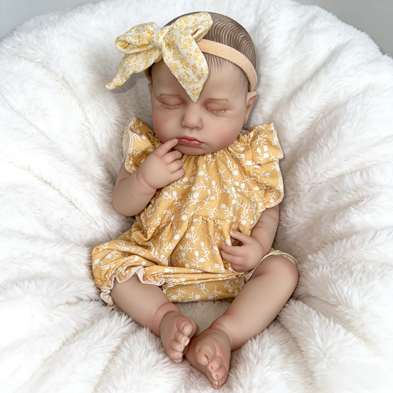 20 Zoll weiches Loulou Reborn Babypuppe Mädchen im Schlafanzug mit gelbem Blumenmuster