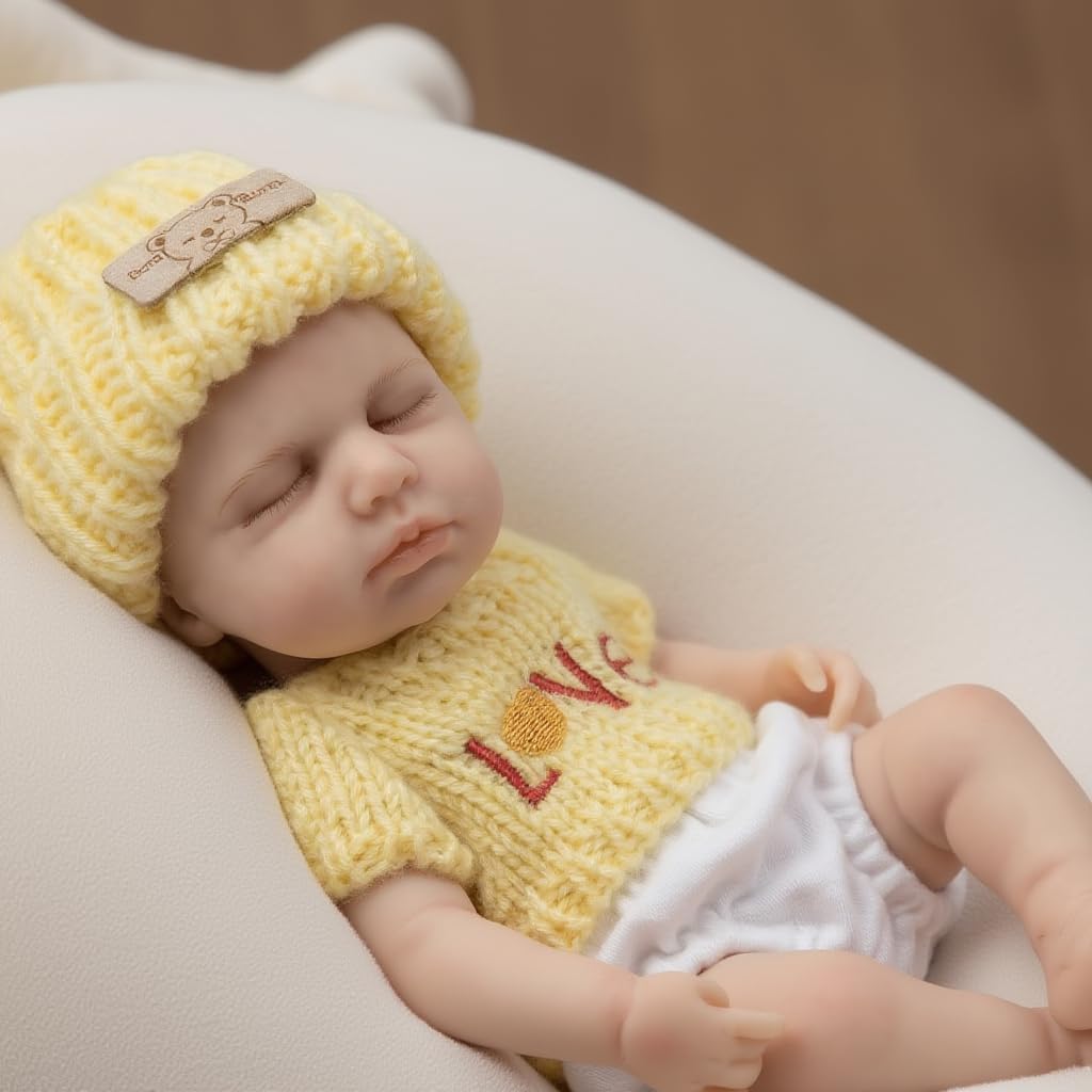 20 cm Loulou Reborn-Babypuppe aus Vollsilikon im gelben Pullover