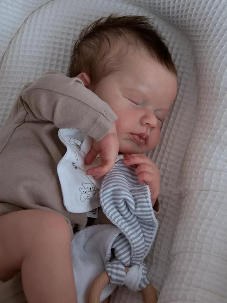 20 Zoll Reborn Puppe Junge mit geschlossenen Augen und braunen Haaren