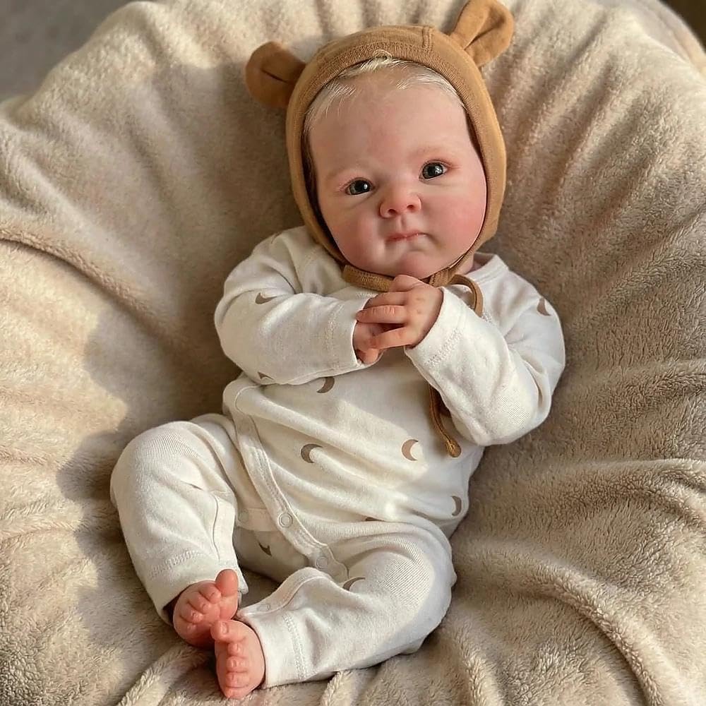 45cm lebensechtes Bettie Reborn Babypuppe Mädchen mit blonden Haaren im Body mit Mondmuster