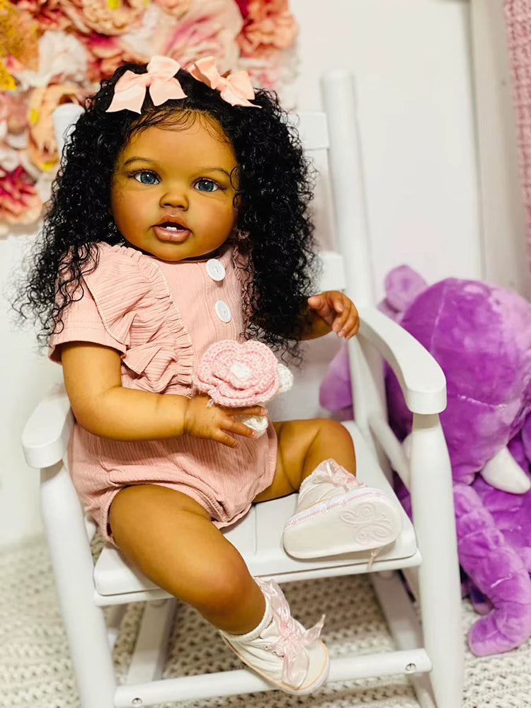 60 cm lebensechte offene Augen dunkle Haut Reborn Puppe Lottie