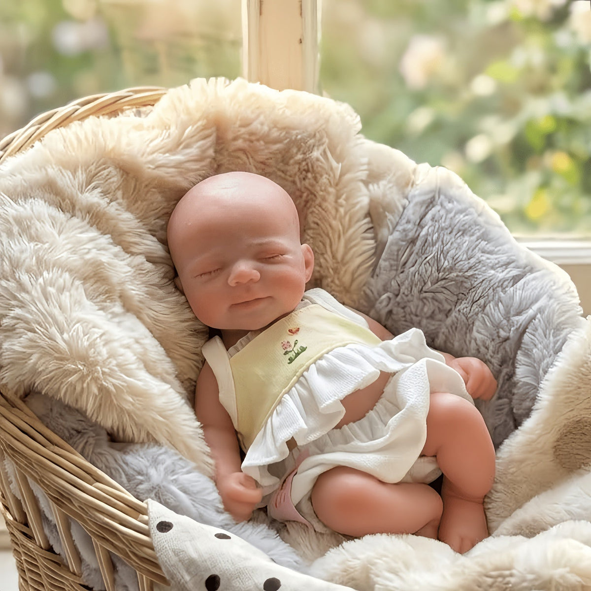 20cm Mini Reborn Baby Pascale aus Silikon mit geschlossenen Augen in gelbem Outfit