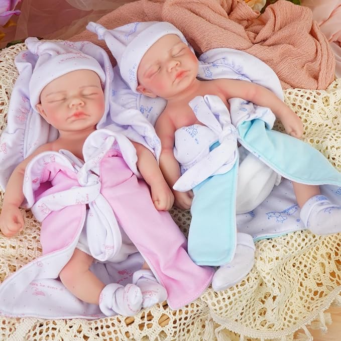 30 cm lebensechte Silikon Reborn-Babypuppe mit geschlossenen Augen-Zwillinge-Loulou