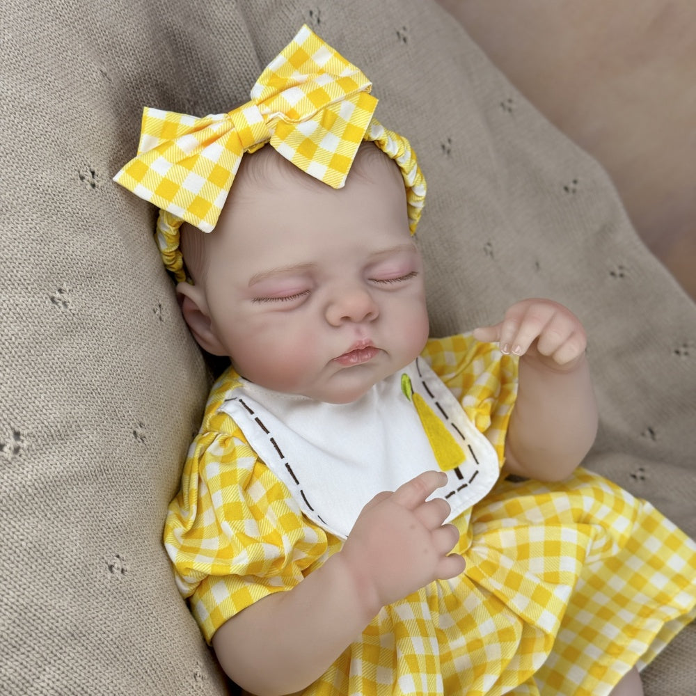 19 Zoll 3D-bemalte schlafende Reborn-Puppe Irys im gelben Kleid