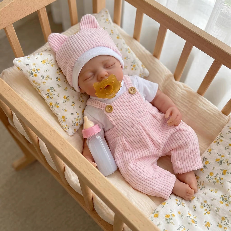 30 cm realistische Irys Reborn Puppe Mädchen aus Vollsilikon in rosa Outfits
