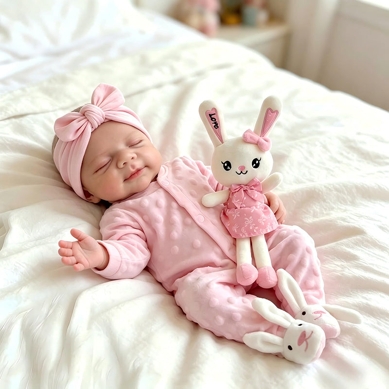 45 cm dehnbare Pascale Reborn Puppe aus Vollsilikon in rosa Outfits