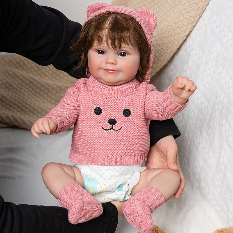 20 Zoll lebensechte Reborn-Puppe mit braunen Haaren und offenen Augen, Mädchen Maddie
