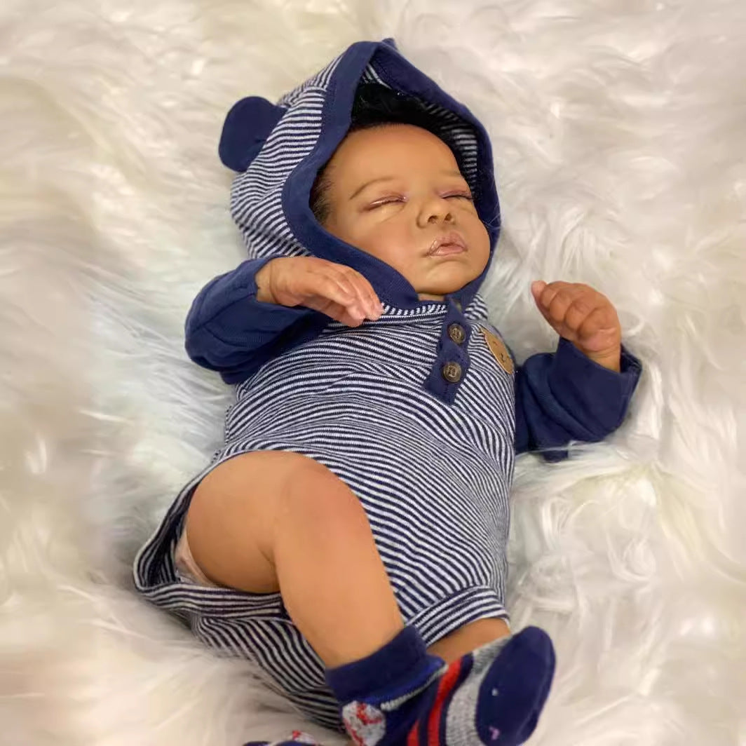 19 Zoll Alan Geschlossene Augen African Reborn Babypuppen-Romy
