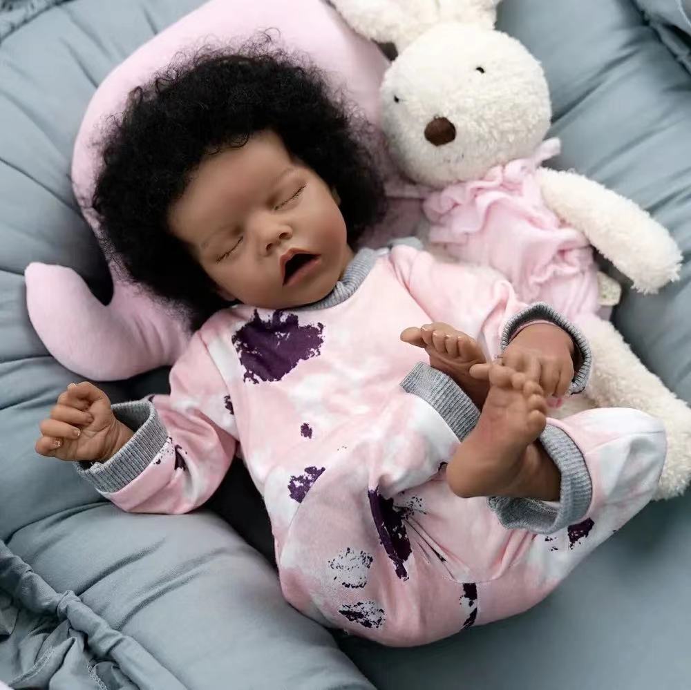 Verne 18 Zoll lebensechte geschlossene Augen dunkle Haut Reborn Puppe-Twin A