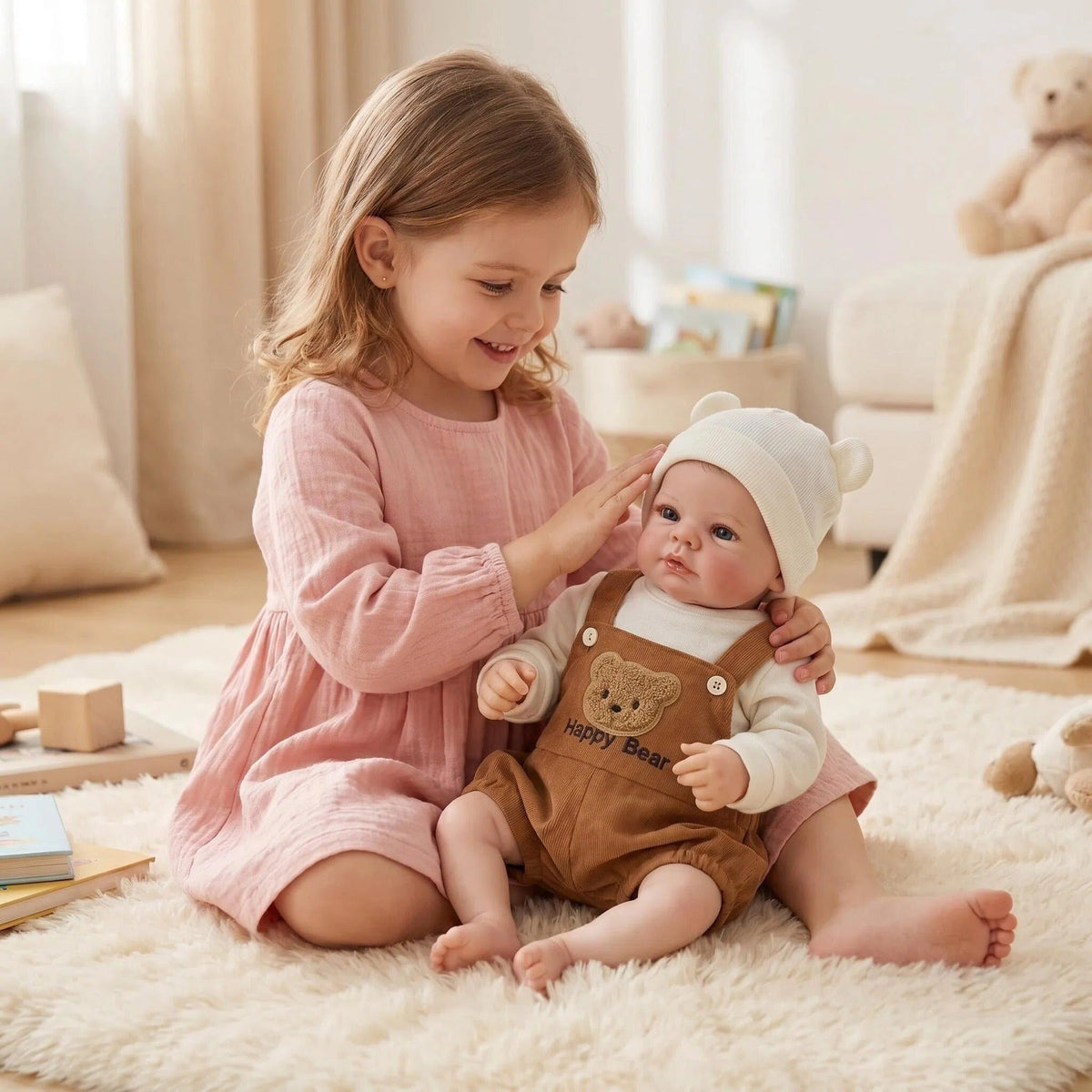 48 cm Loulou Reborn Puppen mit blauen Augen in Braunbär Outfits
