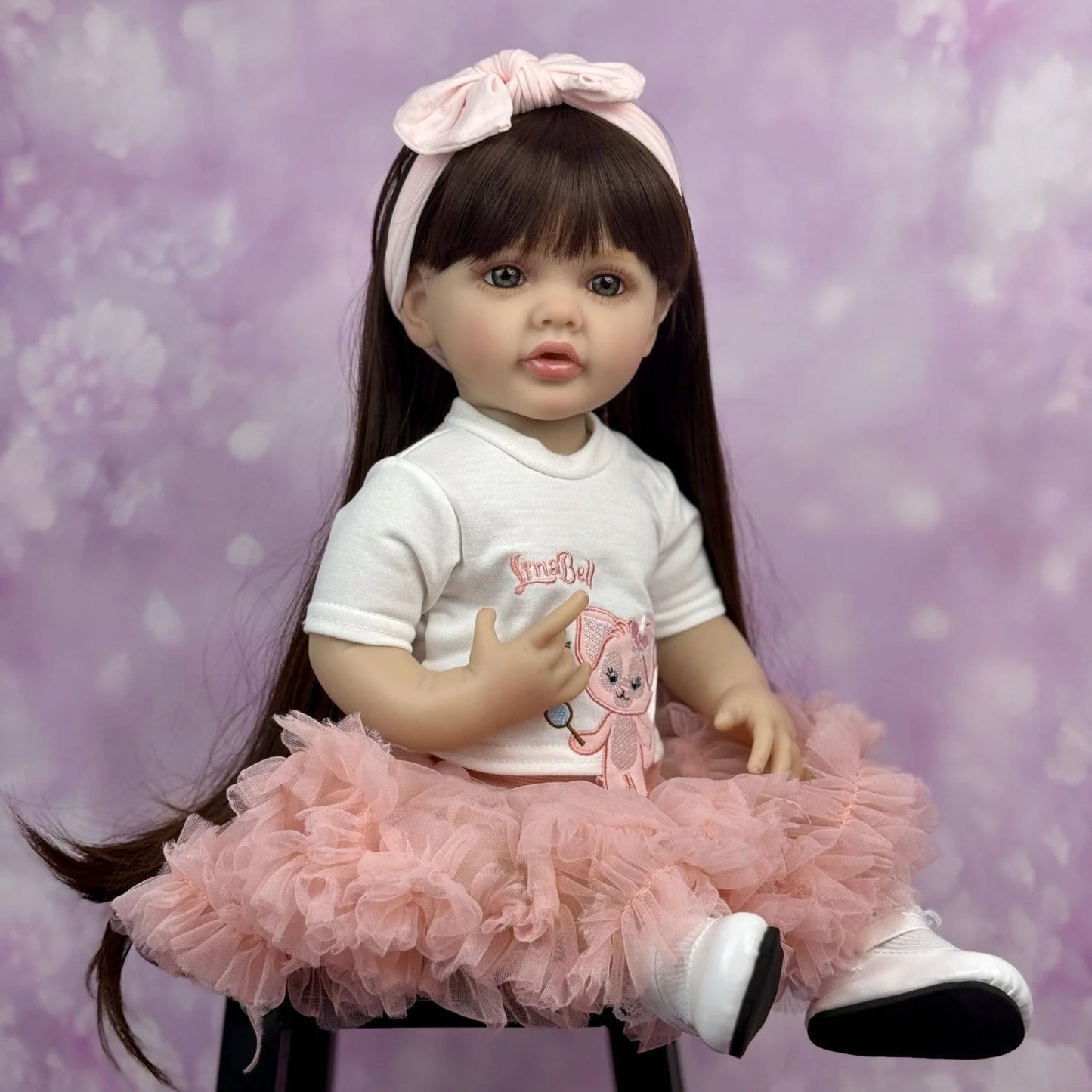 55 cm langes langhaariges Reborn-Baby-Mädchen im rosa Kleid - Betty