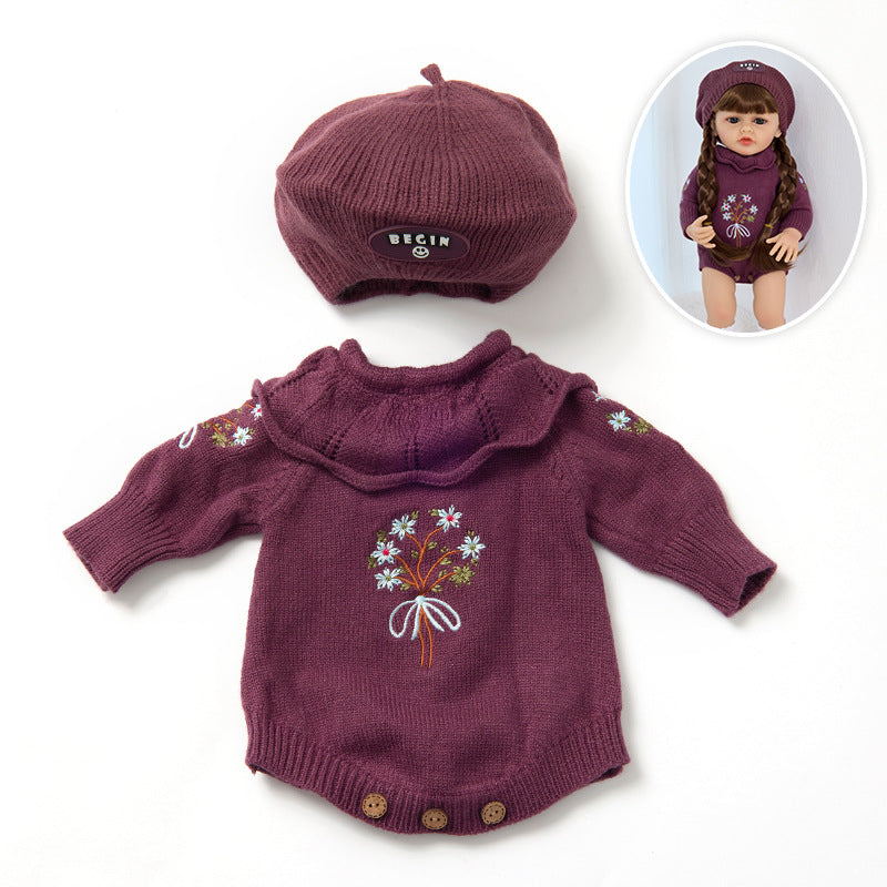 Bestickter Strampler & Mütze zweiteiliges Set für 55 cm Reborn Puppen