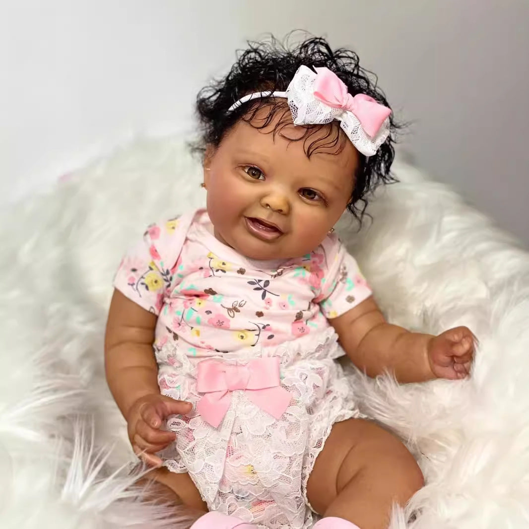 Bonnie 24 Zoll/60 cm Reborn Puppe mit offenen Augen und dunkler Haut - Kodi