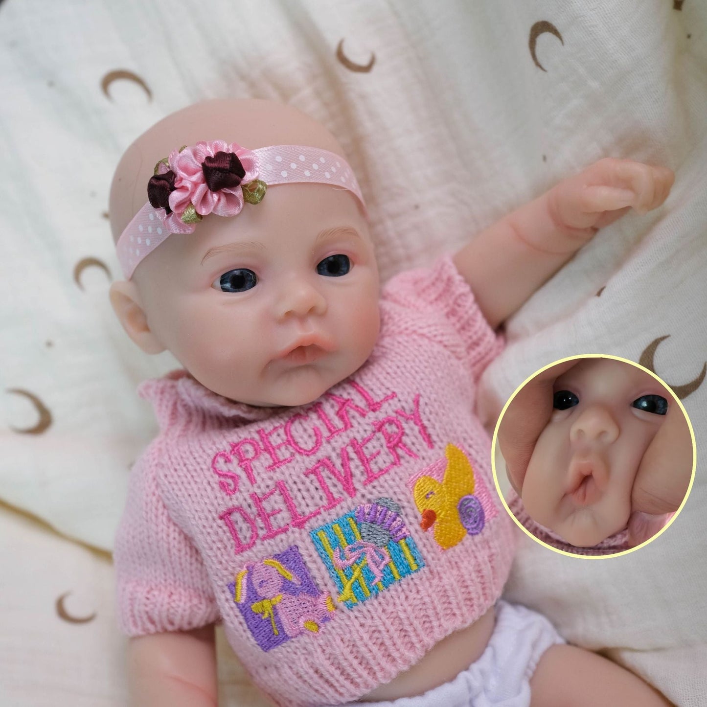 30 cm weiche Silikon-Reborn-Babypuppe Mädchen Meadow im rosa Pullover