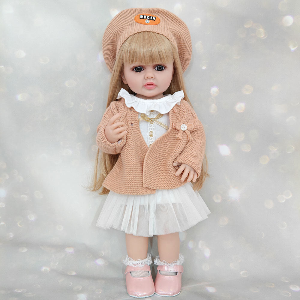 22 Zoll offene Augen lange Haare Reborn Baby Mädchen mit Pullover -Betty