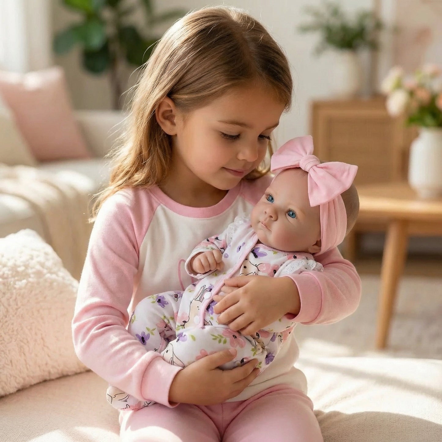 48 cm lebensechte Bettie Reborn-Babypuppe mit blauen Augen im geblümten Body