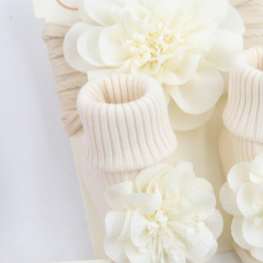 Chiffon-Stirnband mit Blumenmuster und Socken 2-teiliges Set für Puppen von 43-60 cm