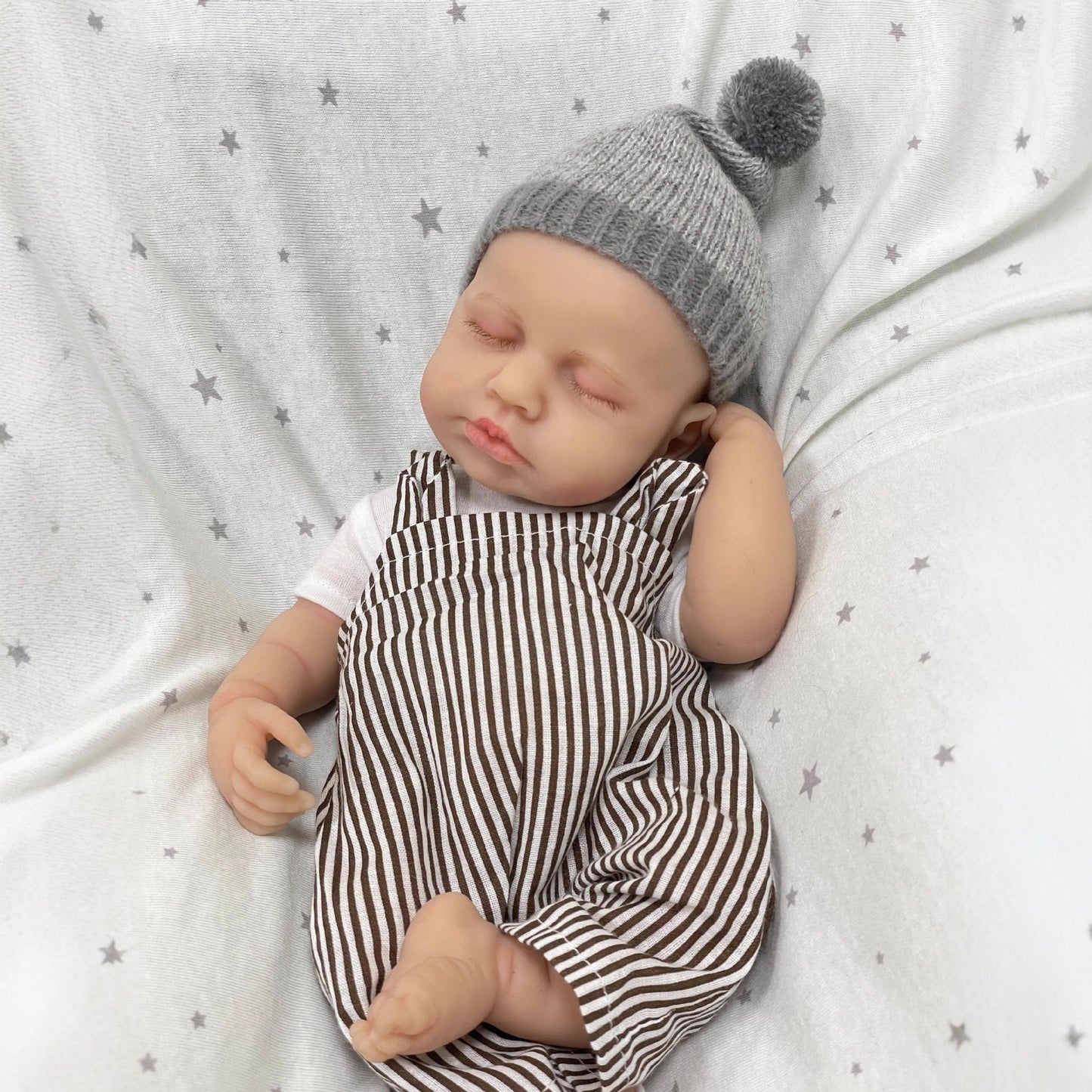 30cm lebensechte Loulou-Reborn-Puppe aus Vollsilikon schlafend in gestreifter Kleidung