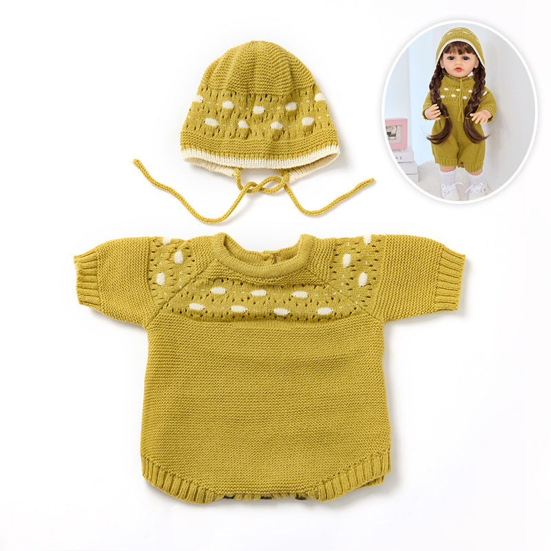 Gepunkteter Strickstrampler & Mütze 2-teiliges Set für 55 cm Reborn Puppen