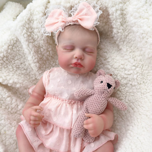 20 Zoll realistische Reborn Babypuppen mit geschlossenen Augen Mädchen im rosa Kleid - Loulou