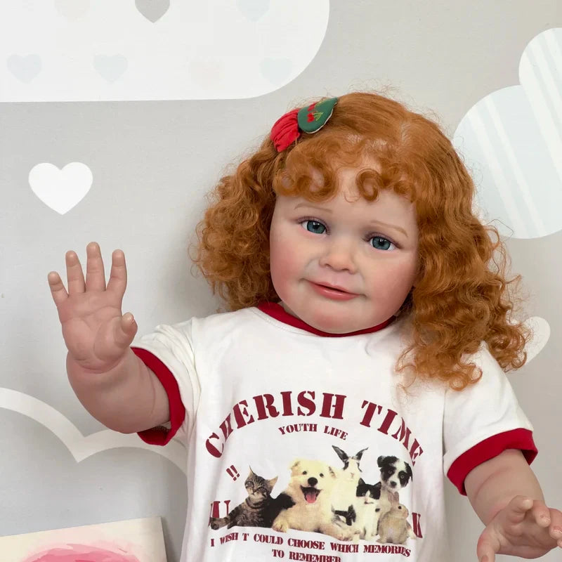 Elma 60 cm offene Augen lockiges Haar kuschelige Rebornpuppe-Zoe