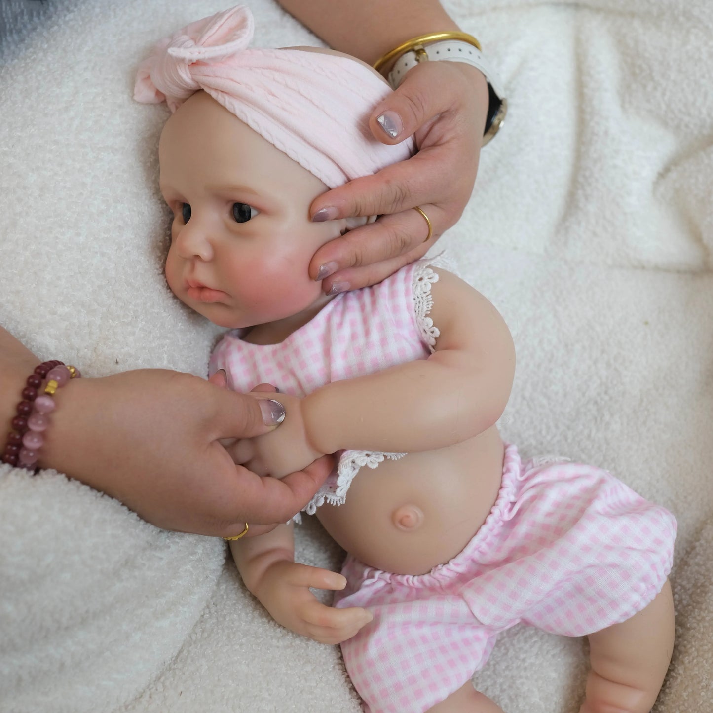 18 Zoll vollsilikone wache Loulou Reborn Puppe Mädchen im rosa karierten Outfit