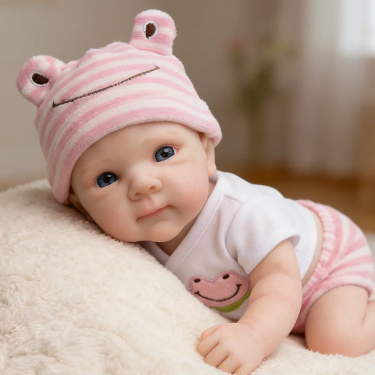 30 cm Bettie Reborn-Babypuppe aus Vollsilikon in rosa Kleidung