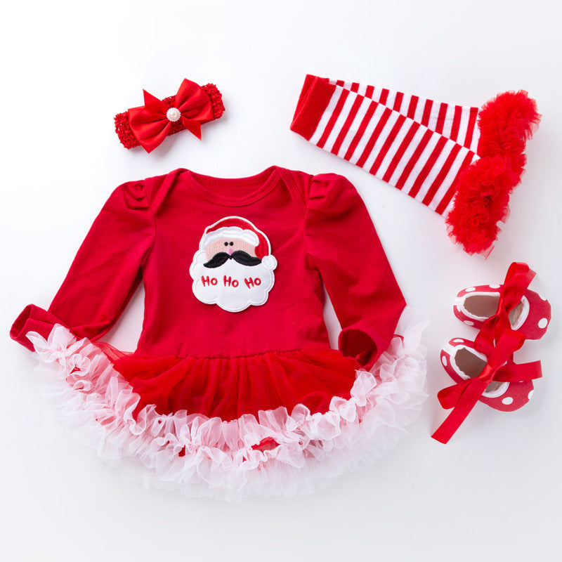 4-teiliges Weihnachtskleid mit Weihnachtsmann-Aufdruck für 21/22/23 Zoll Reborn-Puppen