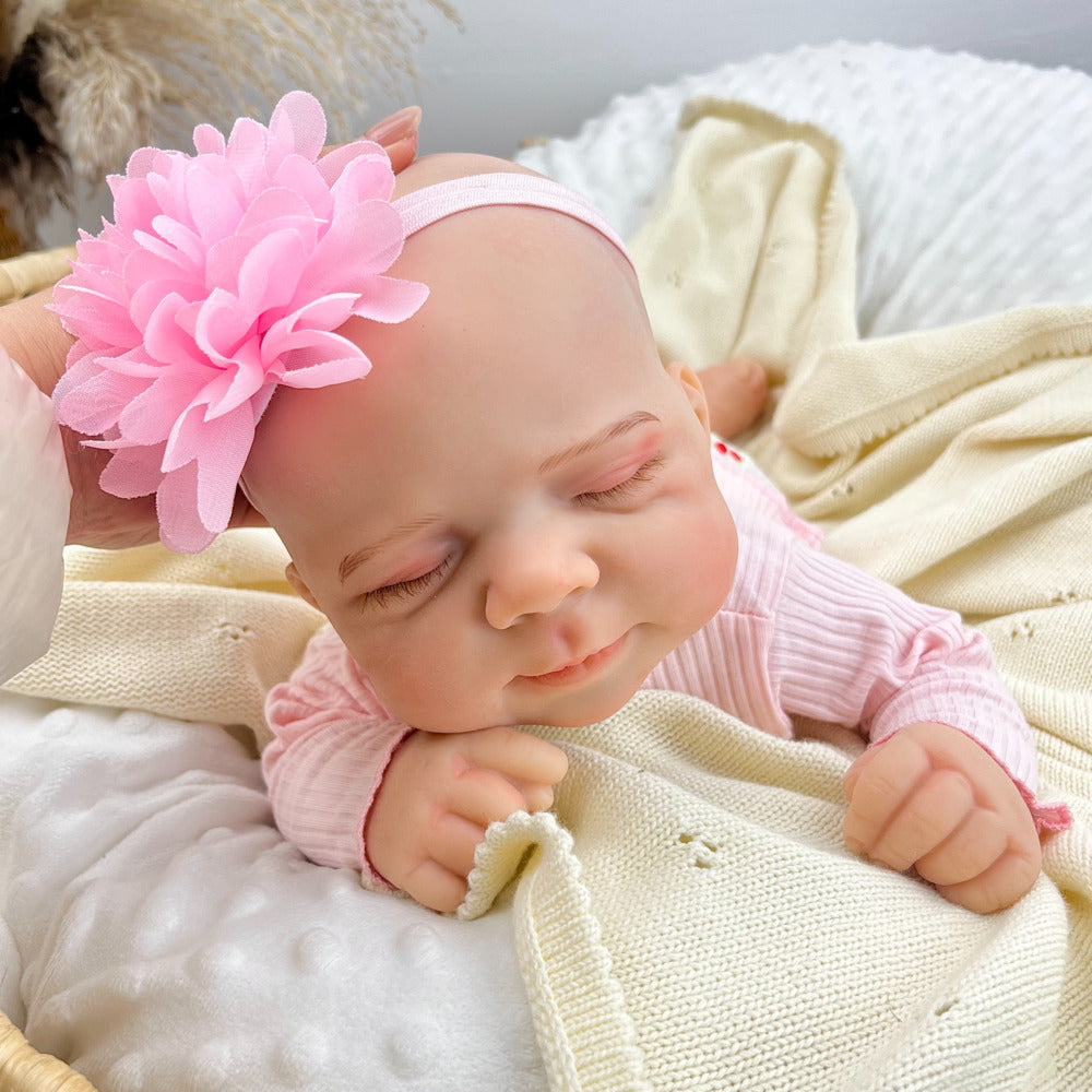 45 cm dehnbare Reborn-Puppe aus Vollsilikon schlafendes Pascale-Mädchen in rosa Outfits
