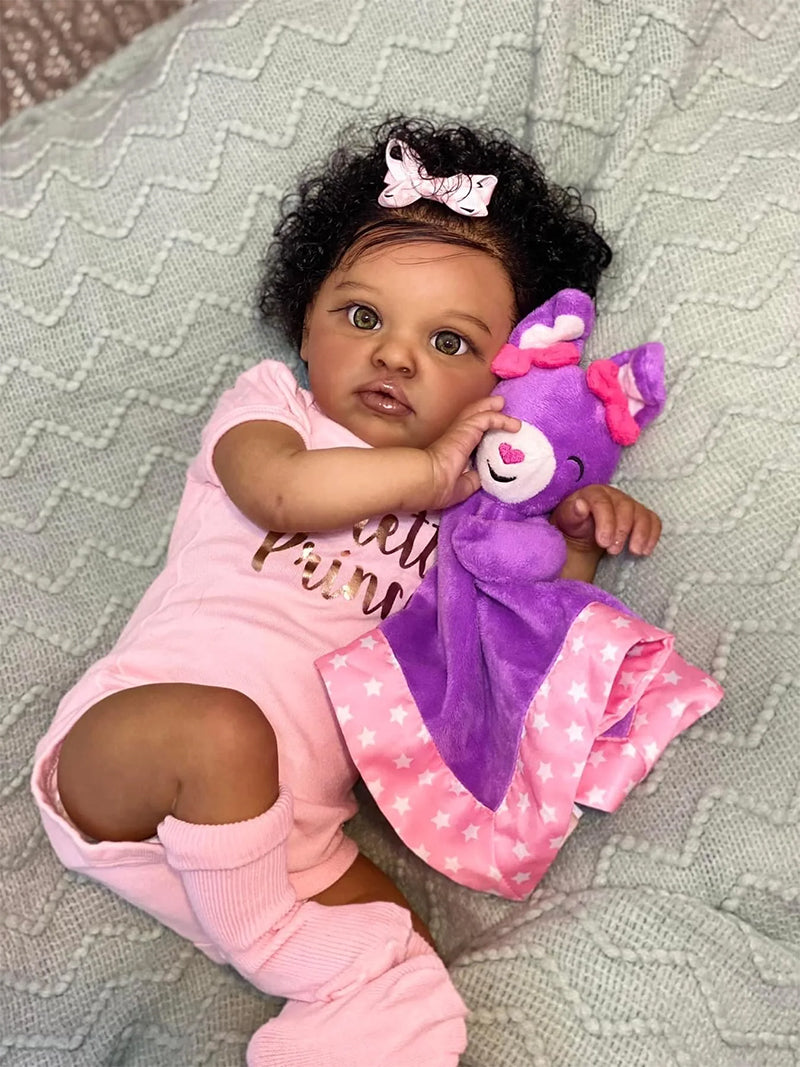 20 Zoll offene Augen dunkle Haut lockiges Haar Reborn Puppe-Chantal