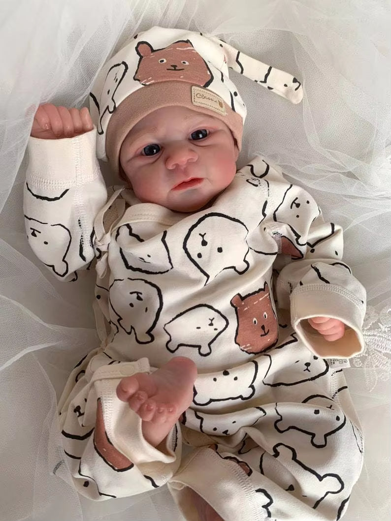 49cm lebensechte Reborn-Puppe mit weichem Körper und blauen Augen Zwillingsschwestern-Elijah