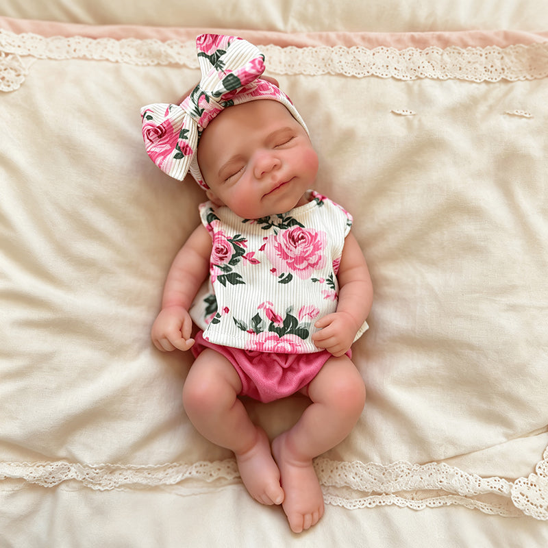30cm dehnbare Triplets Reborn Puppen aus Vollsilikon mit geschlossenen Augen in Blumenoutfits