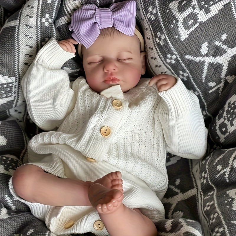 20 Zoll weiches Loulou Reborn Babypuppe Mädchen mit geschlossenen Augen im weißen Overall