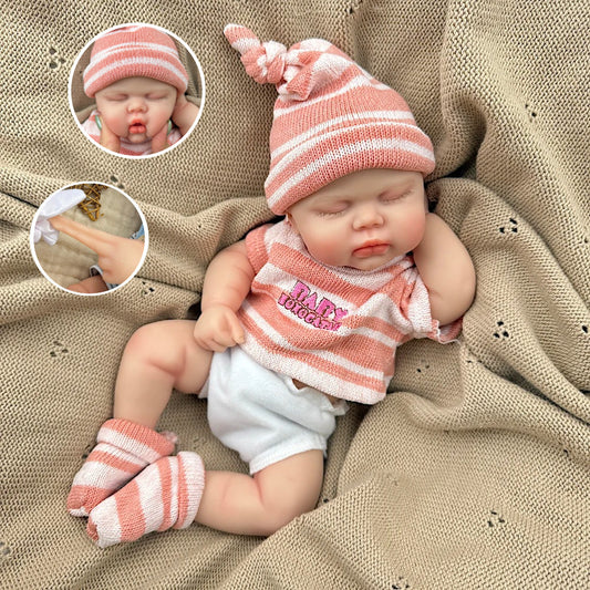 30 cm realistische Silikon Reborn Puppe in Gurkenform mit rosa-weiß gestreiftem Outfit