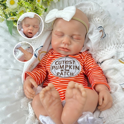 45 cm großer dehnbarer Loulou Reborn Puppen Strampler aus Vollsilikon im gelb-gestreiften Design