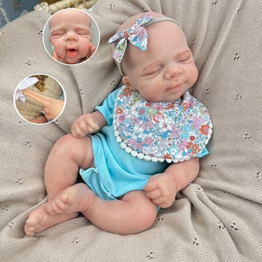 45 cm dehnbarer Silikon Body Schlafendes Pascale Reborn Baby Mädchen in Blau