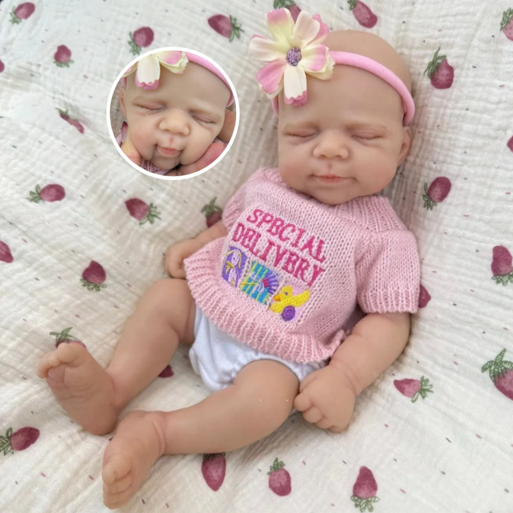 30 cm Pascale Reborn Puppe aus Vollsilikon Mädchen im rosa Pullover