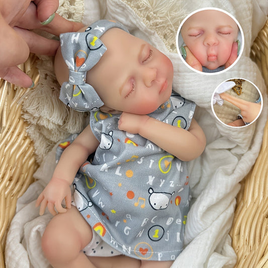 30 cm lebensechtes Silikon Reborn Baby Luna im grauen Kleid