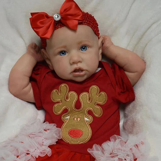 22 Zoll Saskia Reborn Puppe Mädchen mit offenen Augen im Weihnachtskleid