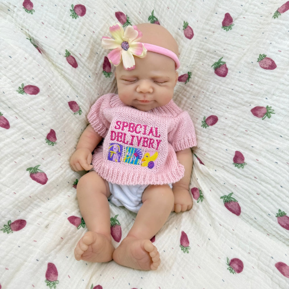 30 cm Pascale Reborn Puppe aus Vollsilikon Mädchen im rosa Pullover