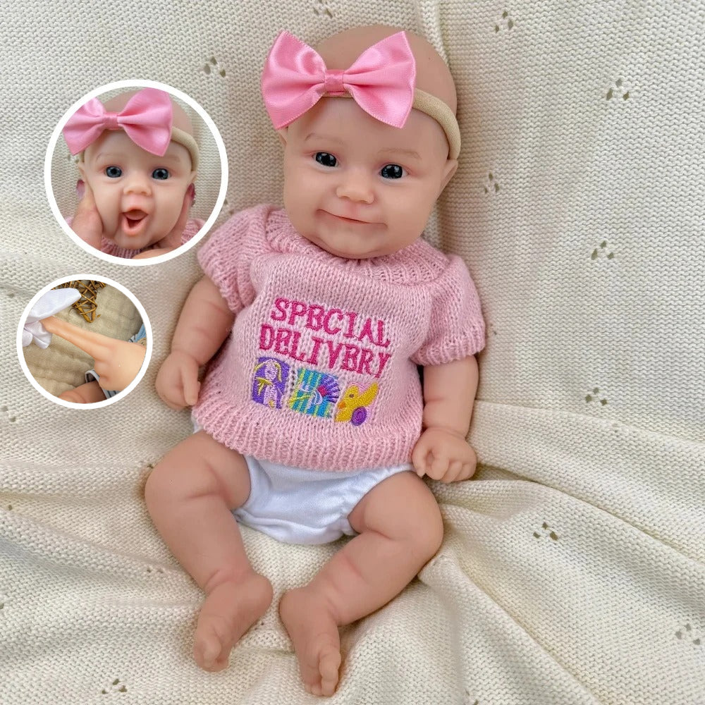 30 cm vollständig aus Silikon gefertigtes Reborn Baby Maddies Lächeln in rosa Outfits
