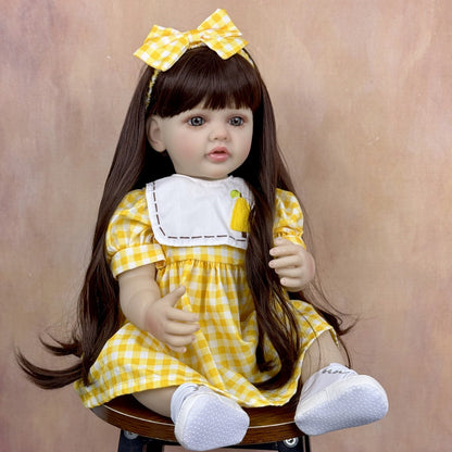 55 cm langhaariges Betty-Reborn-Babymädchen im gelben Kleid