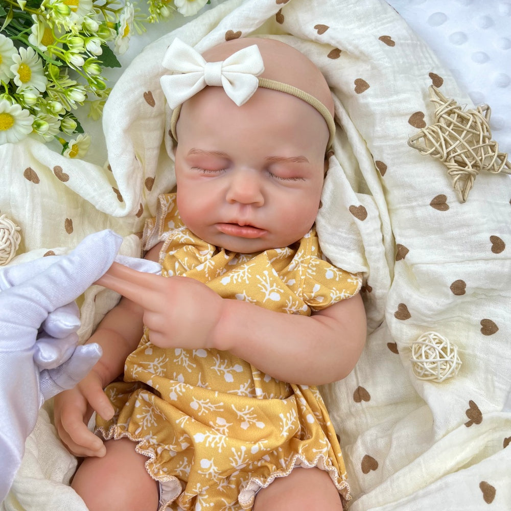 45 cm großer dehnbarer Loulou Reborn Puppen Strampler aus Vollsilikon im gelben Blumenmuster