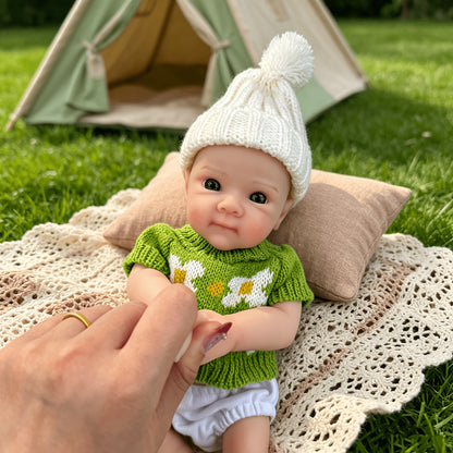 30 cm Bettie Reborn Babypuppe aus Vollsilikon Mädchen im grünen Blumenpullover