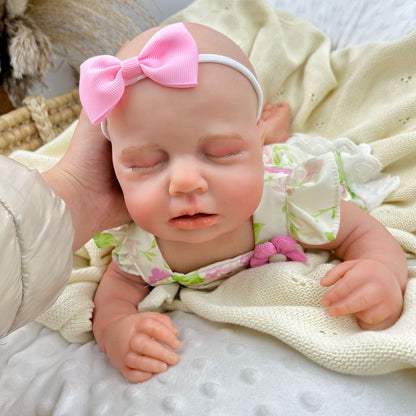 45 cm dehnbare Loulou-Reborn Puppe aus Vollsilikon im Blumenkleid