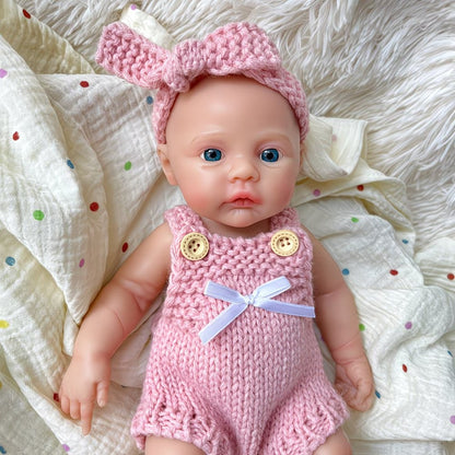 30 cm vollständig aus Silikon gefertigtes Meadow Reborn-Baby Mädchen in rosa Strickoverall