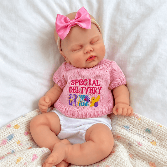 30 cm lebensechte Silikon Reborn Puppe Schlafendes Gurkenmädchen im rosa Pullover